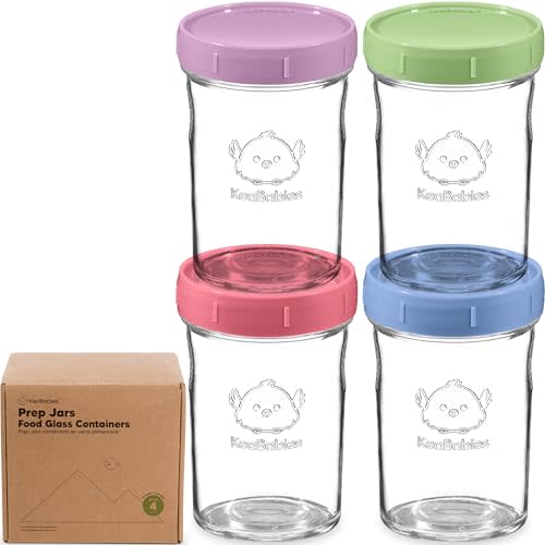 KeaBabies 4pk 8oz Glass Baby Food Containers with Lids - Leak-Proof, Microwavable Small Glass Jars, Baby Purees & Toddler Snack Storage Containers, BPA-Free, Dishwasher & Freezer Safe (Nord)