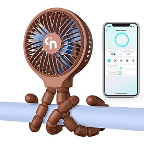HomeLifairy Stroller Fan Rechargeable Bluetooth APP Control Portable Fan Personal Battery Operated Clip On Fan Mini Handheld Car Seat Fan for Baby Small Desk USB Fan for Crib Car Rides (Coffee)