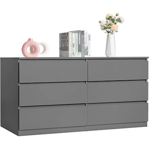Spaco Grey Dresser for Bedroom,Modern 6 Drawer Dresser with Deep Drawer,Wide Storage Chest of Drawers,Bedroom Storage Organizer Furniture,TV Stand for Living Room