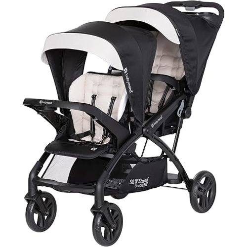 Baby Trend Sit N' Stand Tandem Double Stroller 2.0 DLX and 5 Point Safety Harness, Shaded Canopy, Storage Compartment, and 2 Cup Holders, Modern Khaki