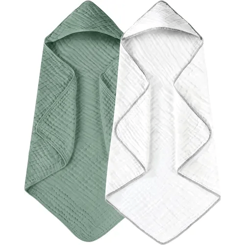 Yoofoss Hooded Baby Towels for Newborn 2 Pack 100% Muslin Cotton Baby Bath Towel with Hood for Babies, Infant, Toddler and Kids, Large 32x32Inch, Soft and Absorbent Newborn Essential