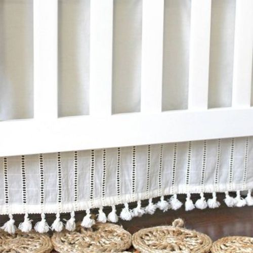 Crane Baby Cotton Tassel Boho Crib Skirt - Off-white