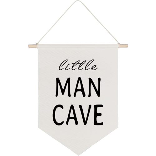QODUNG Little Man Cave,Boys Room Decor,Nursery Decor,Toddler Boy Room Banner,Canvas Hanging Pennant Wall Flag for Boys Bedroom Playroom Kidsroom