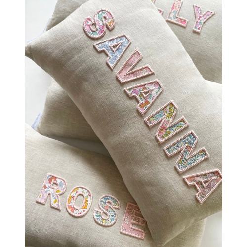Personalised Embroidered Name Pillow Irish Linen and Liberty London Cushion