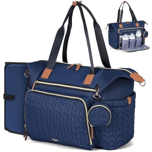 Diaper Bag Tote, Large Baby Diaper Bags Waterproof, Hospital Bag for Labor Delivery with Pacifier Case, Changing Pad, Shoulder Strap, Dark Blue
