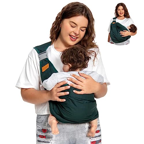 Shiaon Baby Sling Carrier, Baby Carrier Newborn to Toddler(7-45lbs), Toddler Carrier with Safety Buckle, One Shoulder Adjustable Shoulder Strap, One Size Fits All, Dark Green