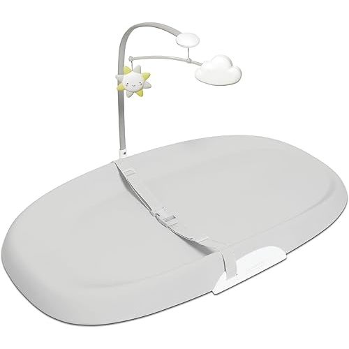Skip Hop Baby Changing Pad Nursery Style Wipe-Clean Contoured with Cushioned Foam, Non-Skid Base, Built-in Safety Belt & Tuck-Away Toy Bar Fits Standard Changing Tables, Grey