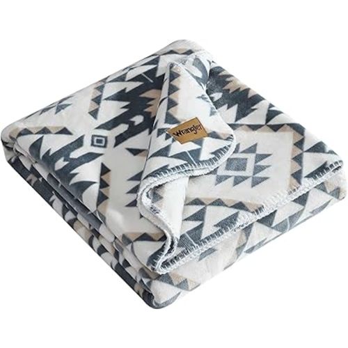 Wrangler - Twin Blanket, Super Soft Reversible Bedding, Yellowstone Inspired, Western Luxurious Bedding for The Colder Seasons (Dakota Grey, Twin)