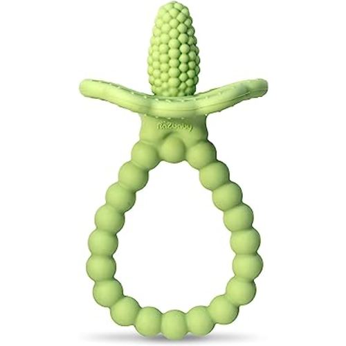 RaZbaby RaZberry Plus Baby Teether – Easy-to-Hold Toy for Front & Back Teething Relief, BerryBumps Texture for Sensory Development, Soothes Sore Gums, BPA-Free, Great Gift for Babies 3M+ – Green