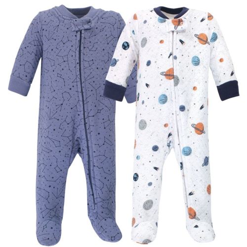 Hudson Baby Infant Boy Premium Quilted Zipper Sleep And Play 2pk, Space