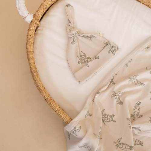 Organic Swaddle Blanket & Hat Set - Turtles