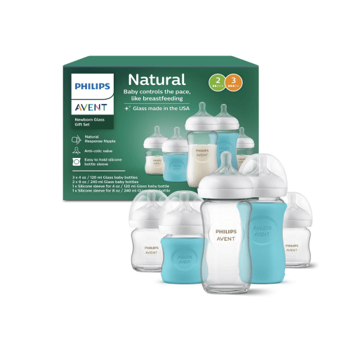 Philips Avent Glass Natural Bottle with Natural Response Nipple, Baby Gift Set, SCD858/01