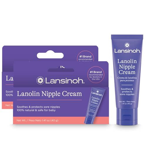 Lansinoh Lanolin Nipple Cream Safe for Breastfeeding Baby, 100% Natural Nipple Butter for Mom, Breastfeeding Essentials, 1.41 Ounces (2 Pack)