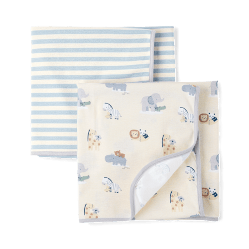 Baby Boys Animal Swaddle Blanket 2-Pack - Cream