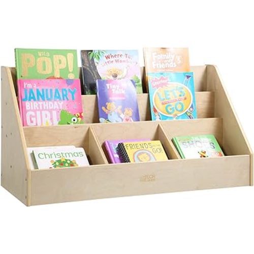 ECR4Kids 5-Compartment Easy to Reach Book Display, Classroom Storage, Natural
