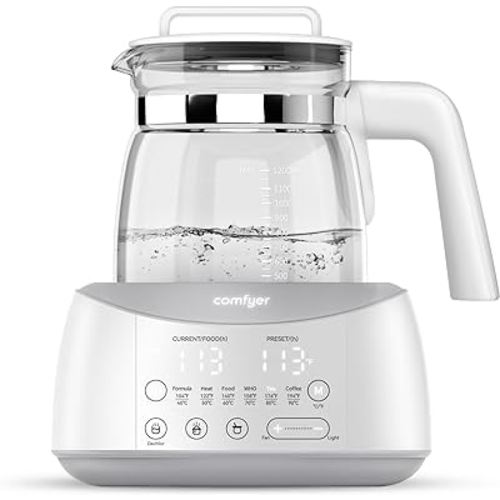 Tea Kettle Electric with 6 Temperature Control Presets Comfyer, Instant Baby Bottle Warmer, Speed-Boil Water Heater for Coffee & Tea, Auto Shut-off and Boil-Dry Protection, Borosilicate Glass, White