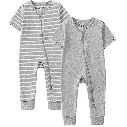 Jimonda Baby Sleeper Rompers,Unisex Boys Girls Zip-Front Pajamas One-Piece Footless Outfit 0-24 Months (Pack of 2