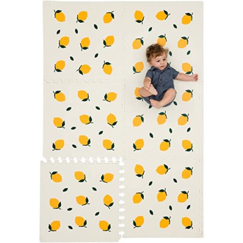 CHILDLIKE BEHAVIOR XL Baby Play Mat - 72 x 48 Inches Puzzle Play Mat with 6 Foam Floor Tiles - Interlocking Puzzle Mat for Toddlers and Infants Play Pen - Soft Crawling Mat for Tummy Time - Lemons