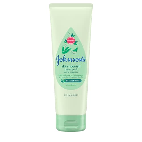 Johnson's Skin Nourish Creamy Oil, Aloe Scent & Vitamin E, Creamy Oil Helps Prevent Dryness & Moisturizes Baby's Delicate Skin for 24 Hours, Hypoallergenic & Non-Greasy, 8 fl. oz
