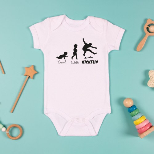 Skater Babygrow | Skateboard Babygrow | Skate Baby Bodysuit | Funny Baby Clothes | Baby Skater | Crawl Walk Kickflip | Future Skater |