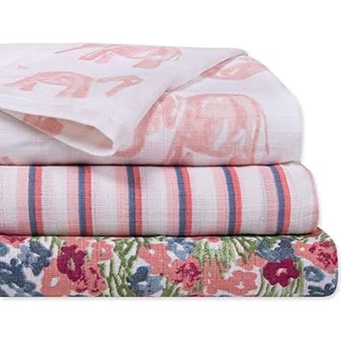 Burt's Bees Baby Swaddles, 100% Organic Muslin Cotton Baby Blankets, Multipurpose Lightweight & Breathable, Blossom Elephants, Pack of 3