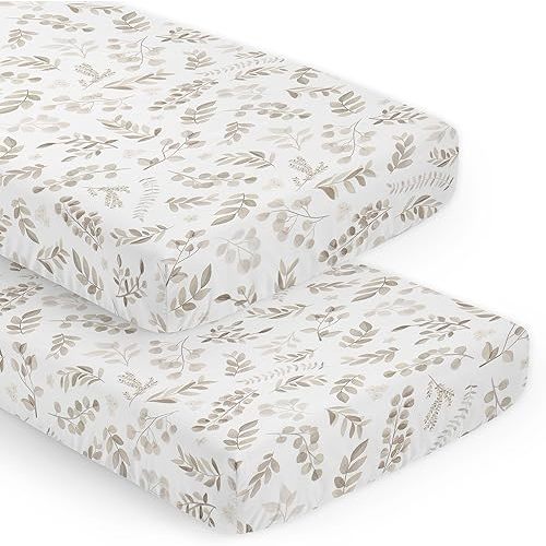 Sweet Jojo Designs Floral Leaf Boy Girl Gender Neutral Baby Fitted Crib Sheet Set for Infant Newborn Nursery Toddler Bed Room Standard Mattress 2p Ivory Beige Taupe Boho Bohemian Watercolor Woodland