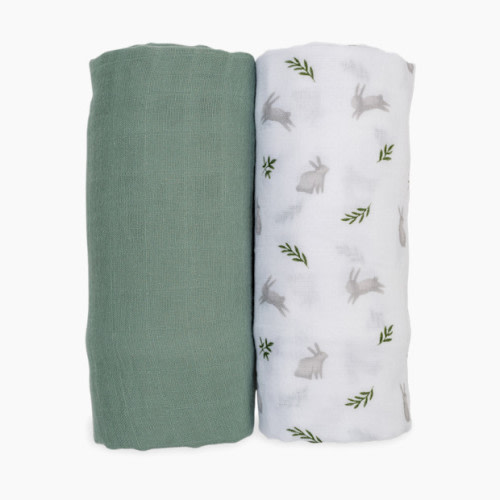 Lulujo Muslin Swaddles (2 Pack) - Bunnes/ Fern, 2