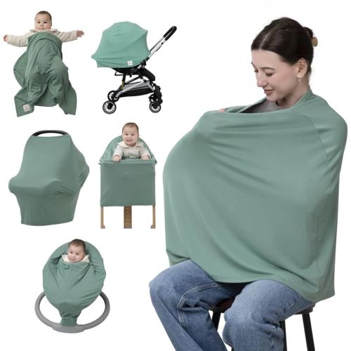 BabbleRoo Nursing Cover for Breastfeeding –95% Viscose Muslin, 5% Spandex, Soft & Breathable Baby Essentials | Newborn Essentials Breastfeeding Covers for Nursing, Multi-Use for Car Seat & High Chair