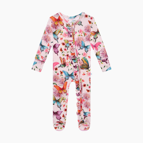 Posh Peanut Footie Ruffled Zippered One Piece - Watercolor Butterfly, 0-3 Months