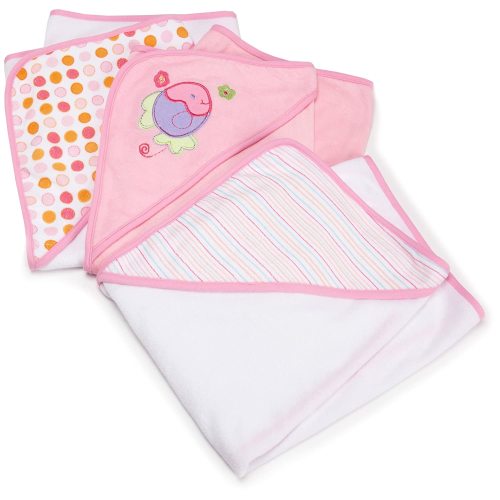 Spasilk Newborn Infant's 3 Pack Terry Bath Hooded Towels with Washcloths, Pink, Baby Shower Gift