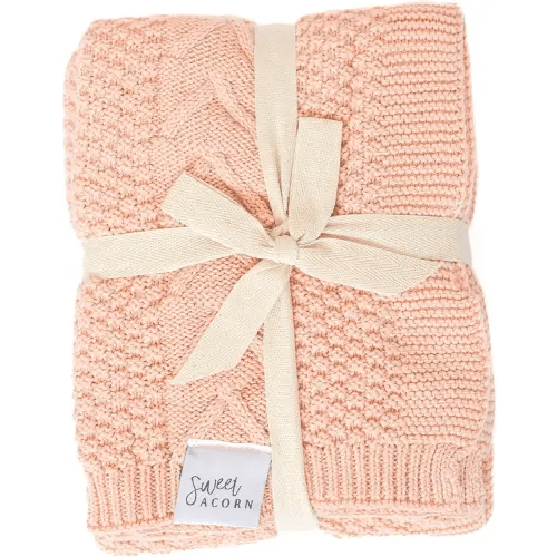 Knit Baby Blanket in Cable Pattern, Organic Cotton Blankets for Crib or Stroller, Receiving Blankets - Dahlia Pink