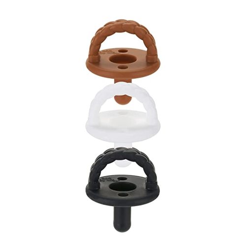 Itzy Ritzy Silicone Pacifiers for Newborn - Sweetie Soother Pacifiers Feature Collapsible Handle & Two Air Holes for Added Safety For Ages Newborn and Up, Coffee & Cream Set of 3 in White, Tan & Brown - White/Tan/Brown - 3 Count (Pack of 1) - Solid
