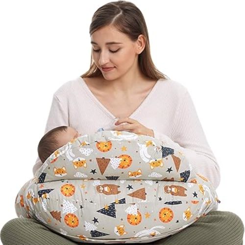 Momcozy Nursing Pillow, Plus Size Breastfeeding Pillows for Ergonomic Support for Mom and Baby, Security Fence Baby Nursing Pillow| Breastfeeding, Bottle Feeding and Removable Cotton Cover