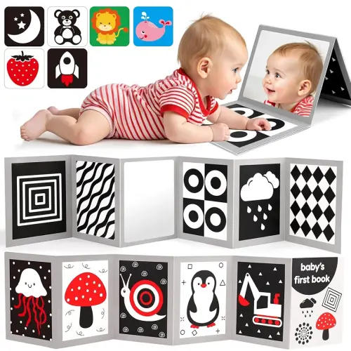 Black and White High Contrast Baby Books Flash Cards Tummy Time Mirror Toys Newborn Toys 0 6 Months Brain Development Infant Stimulating Sensory Toy 0-3 3-6 2 4 5 Months old Baby Boy Girl Shower Gifts