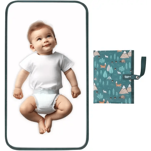Portable Diaper Changing Pad for Baby - Waterproof Compact Changing Mat with Wrist Strap - Wipeable Travel Changing Pad for Diaper Bag - Gifts for Baby Shower by PHOEBUS BABY(Woods)