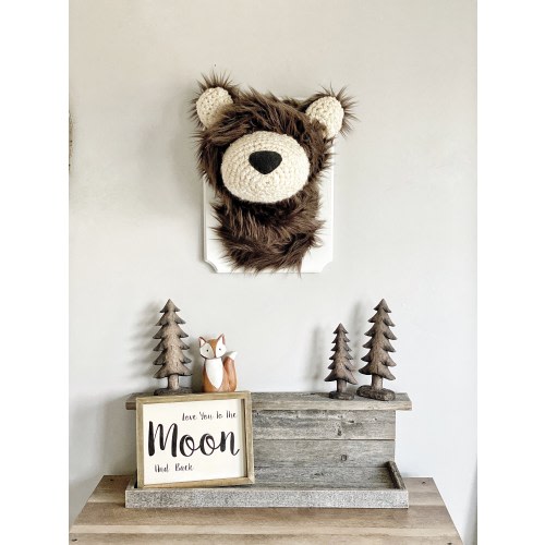 Brown Grizzly Bear Faux Taxidermy, Plush Bear Head Wall Decor, Woodland nursery bear trophy, faux taxidermy, crochet baby bear gift
