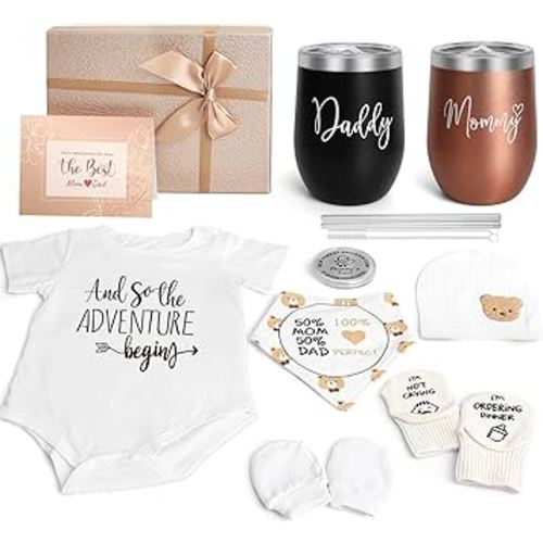 New Mom Gifts for Women, Top Pregnancy Gifts for New Parents Gender Reveal Gifts with Mom and Dad Tumbler Set for First Time Moms, Expecting Parents to Be, Gender Reveal, Baby Shower…