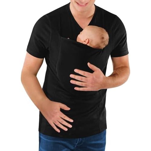 Mens Baby Carrier Shirt V Neck Short Sleeve T-Shirts for Men Skin to Skin T-Shirt with Pocket