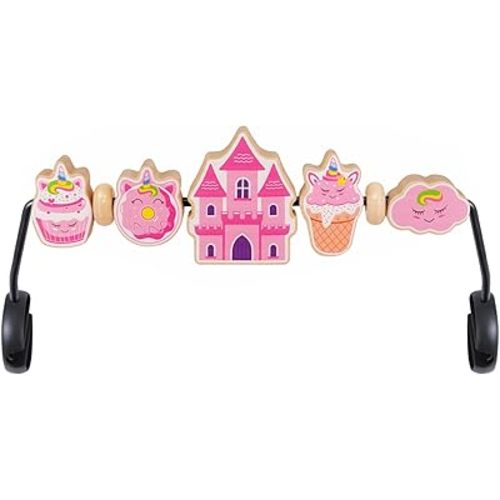 Baby Bjorn Bouncer Toy Bar, Adorable Pink Elements Wooden Toy for Bouncer Soft & Bliss, Easy to Attach and Remove, Child-Friendly Materials, Special Design for Baby Girls, Castle & Dessert