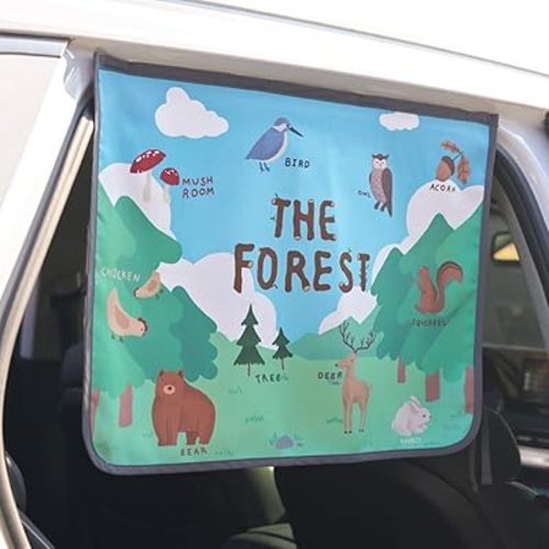 Magnetic Car Sun Shade Curtain for Side Window – Sun Blocker and UV Protector for Baby, Kids, and Pets – Universal Fit with Built-in Magnets for Steel-Framed Door (The Forest Season2)