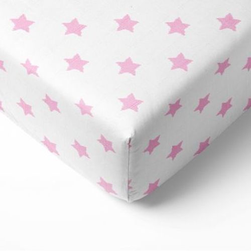 Bacati - Stars Pink Ikat Muslin 100 percent Cotton Universal Baby US Standard Crib or Toddler Bed Fitted Sheet