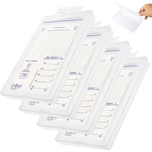 4pcs 210ml Breast Milk Storage for Freeze Flat, Breastmilk Freezer Organizer Space Saving Milk Bags Storage Box Containers for Organization