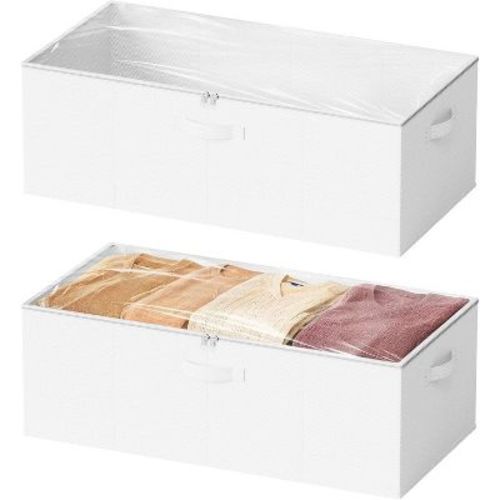 2 Pack Under Bed Storage Bins with Lids - 10" High Large Organizers for Bedroom, Closet, Clothes, Bed Sheets (White)