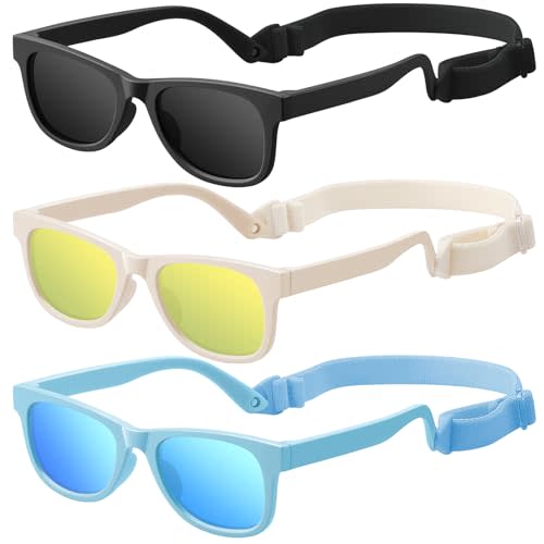 zestero Baby Infant & Toddler Polarized Sunglasses with Strap, UV400 Protection for Boys & Girls 0-24 Months, 3 Pack