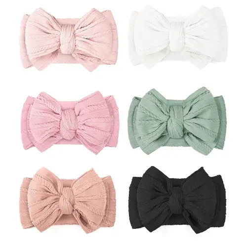 CÉLLOT 6 Pcs Super Stretchy Soft Handmade Headbands with Double Bows Head Wrap Nylon Hair Accessories For Newborn Babies Girls Infants Toddlers
