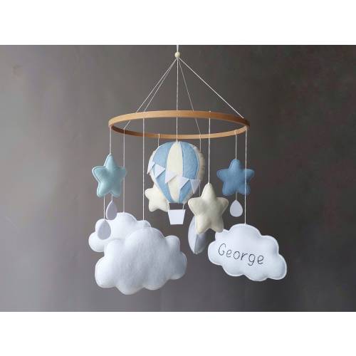 Hot air ballon baby mobile boy Crib musical mobile bb Travel theme Nursery decor Personalized cloud mobile gift Hanging cot adventure mobile