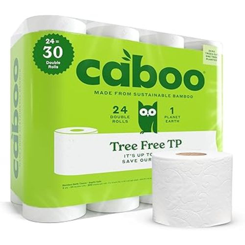 Caboo Tree Free Toilet Paper, Septic Safe Toilet Tissue, Eco Friendly, Chemical Free, Non Toxic, 2 Ply, Pack of 24 Double Rolls, 300 Sheets Per Roll