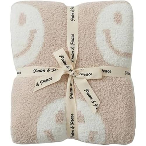 Smiley Face Throw Blanket - Unbelievably Soft - Reversible & Lightweight - The Most Comfortable Blanket Ever - 50x70 inches - Oversized Throw Blanket (Sand Dollar)