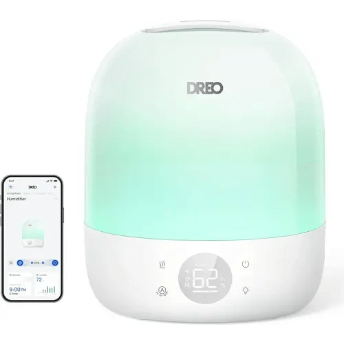 DREO Humidifiers for Bedroom - 30H Max Runtime & RGB Night Light & Sleep Trainer, Ultra Quiet 28dB Cool Mist Humidifier, Top Fill Smart Air Humidifier for Plants, Perfect for Baby & Nursery, HM409S