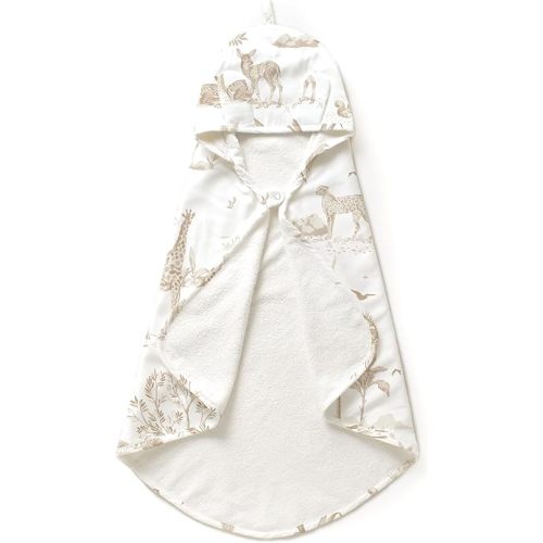MakeMake Organics Organic Cotton Hooded Towel Baby Toddler GOTS Certified Organic Cotton Beach Poncho Towel Large Absorbent Non Toxic Neutral (Safari, Diagonally 35"x35")